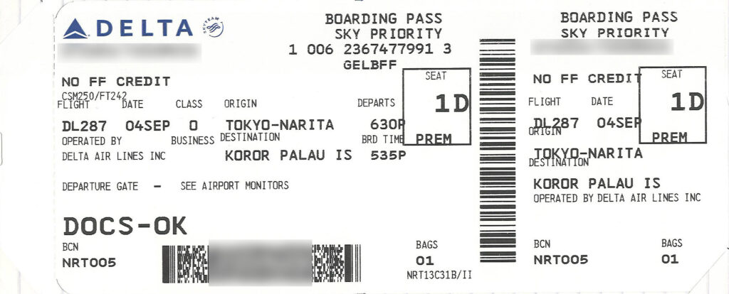 デルタ航空ボーディングパス
