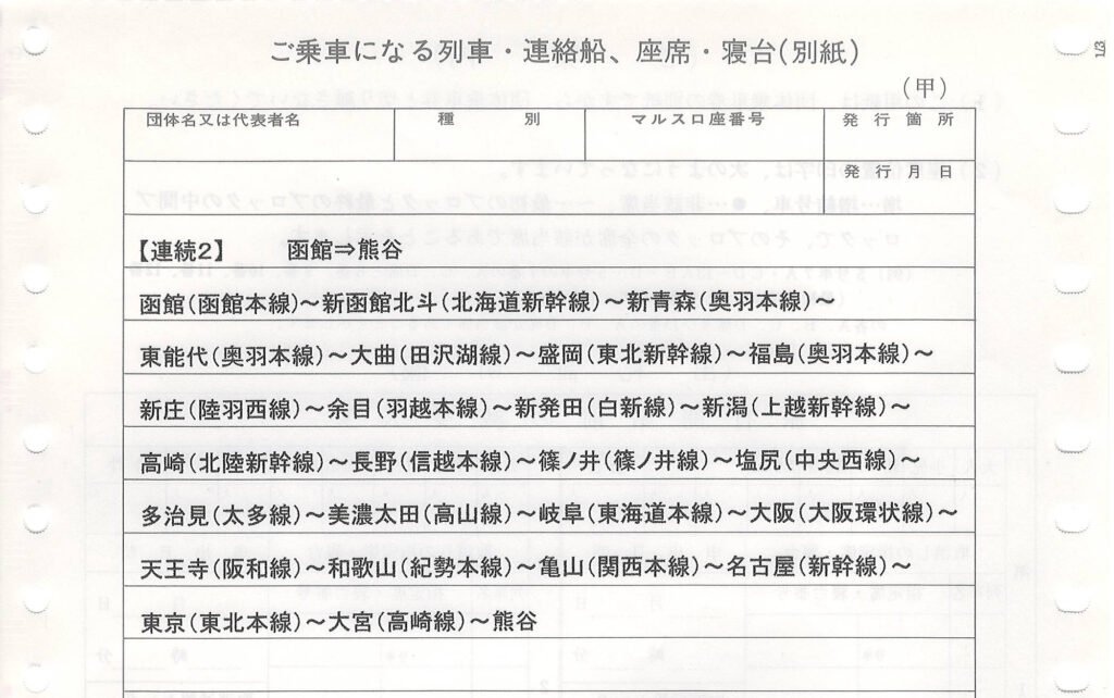 連続乗車券別紙