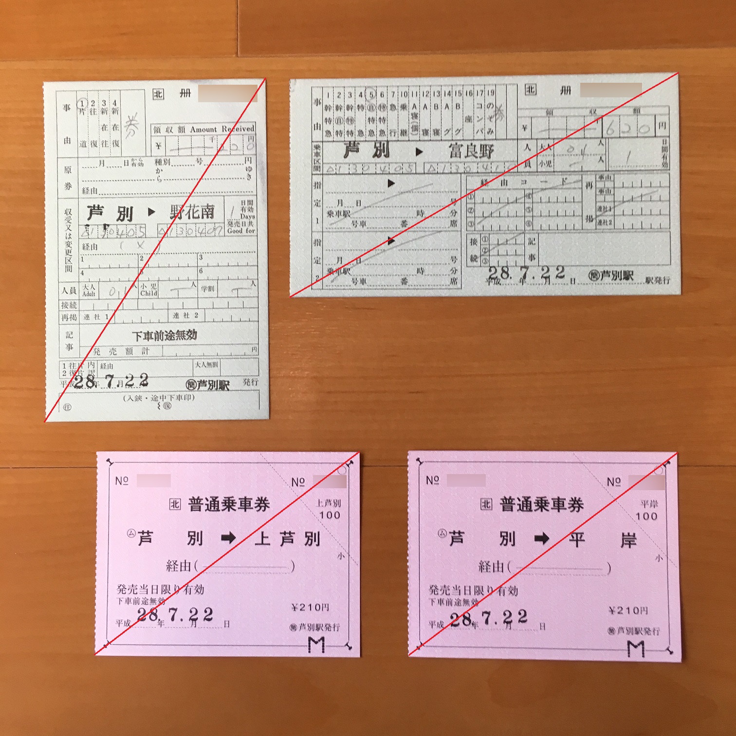 芦別駅発行のきっぷ