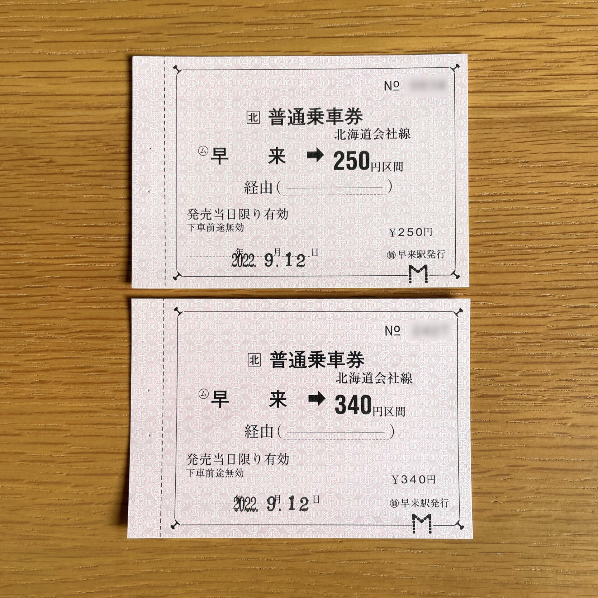 早来駅発行のきっぷ