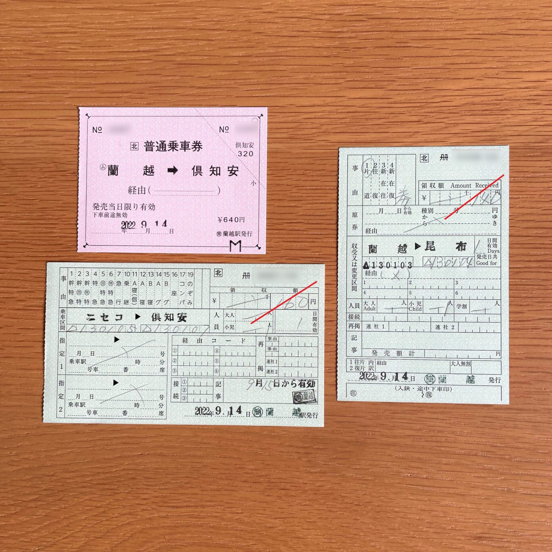 蘭越駅発行のきっぷ