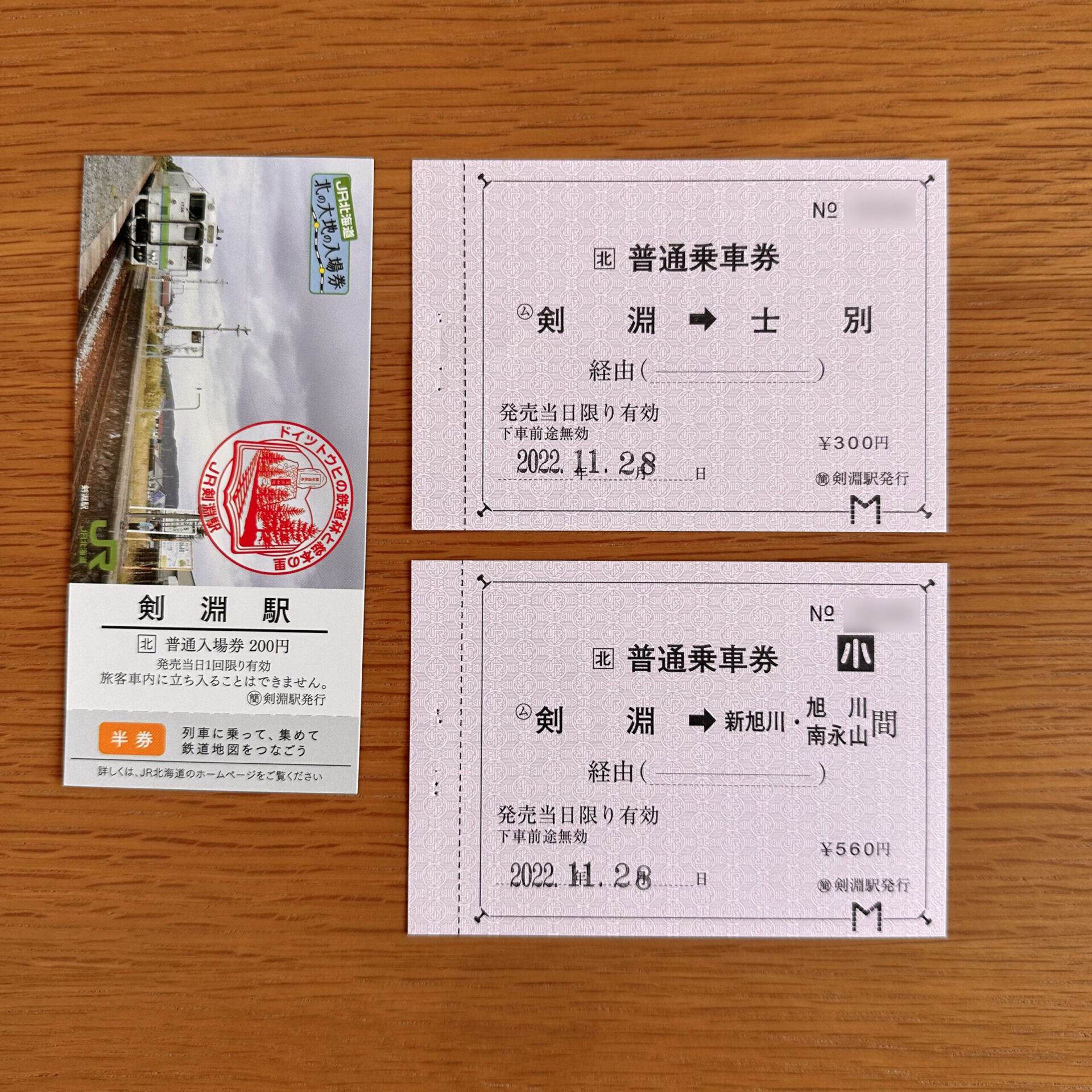 剣淵駅発行のきっぷ