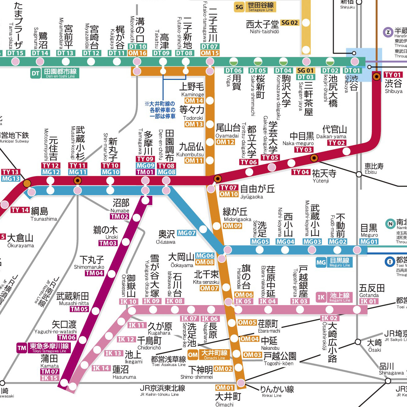 東急線環状経路路線図