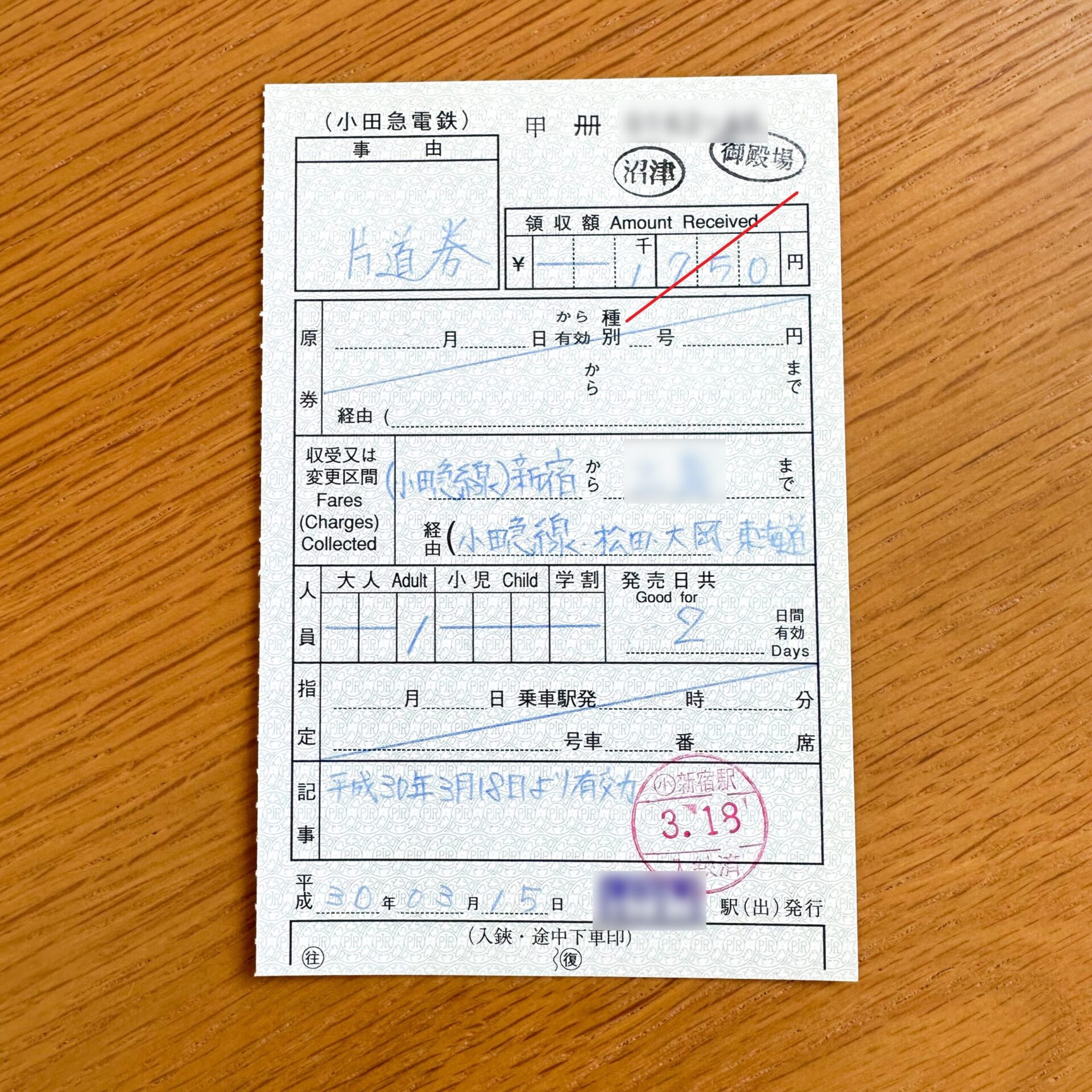 小田急線からの連絡きっぷ