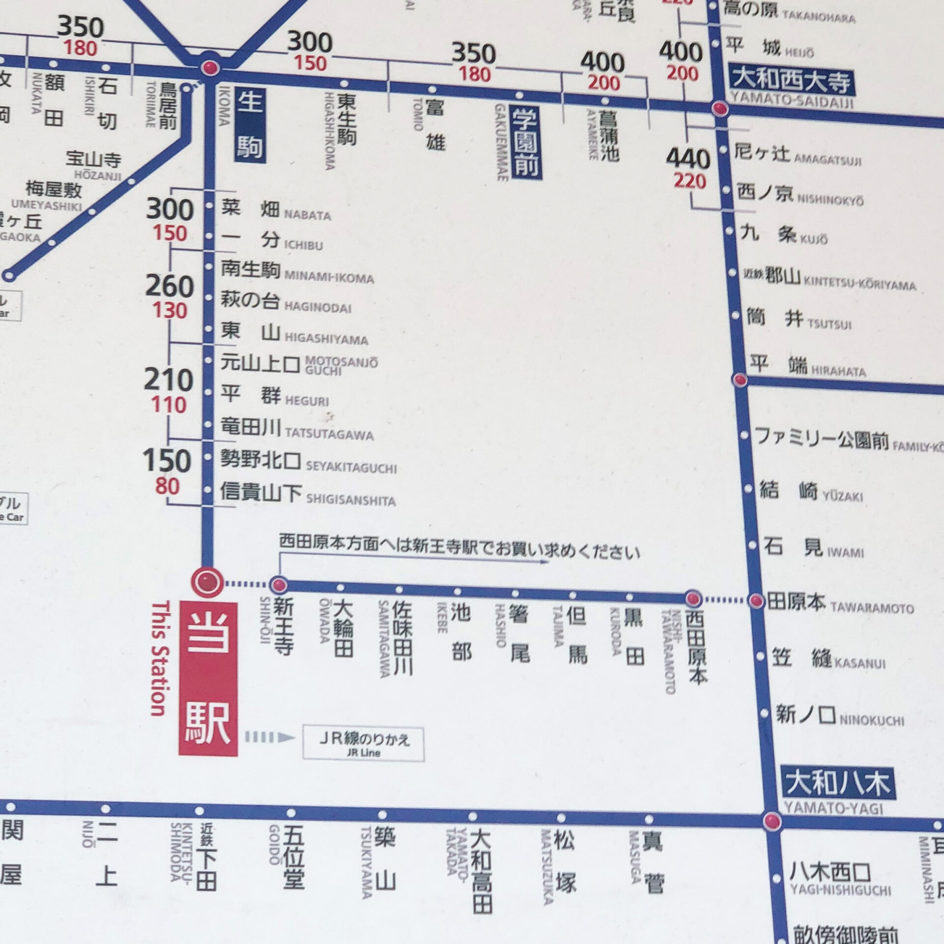 近鉄王寺駅運賃表