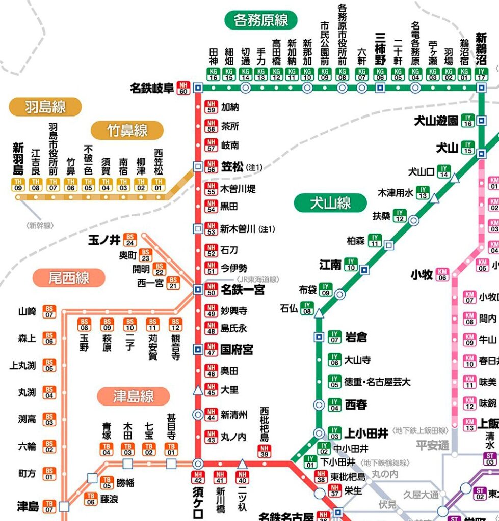 名鉄環状経路路線図
