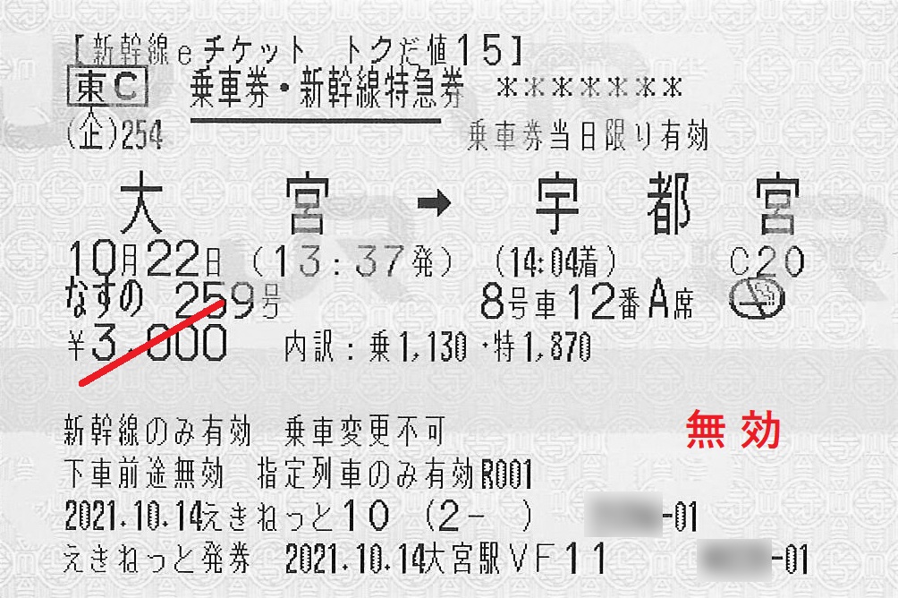 大宮駅から宇都宮駅ゆきトクだ値紙のきっぷ