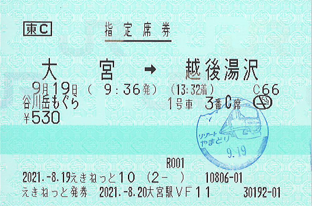 谷川岳もぐら号指定席券
