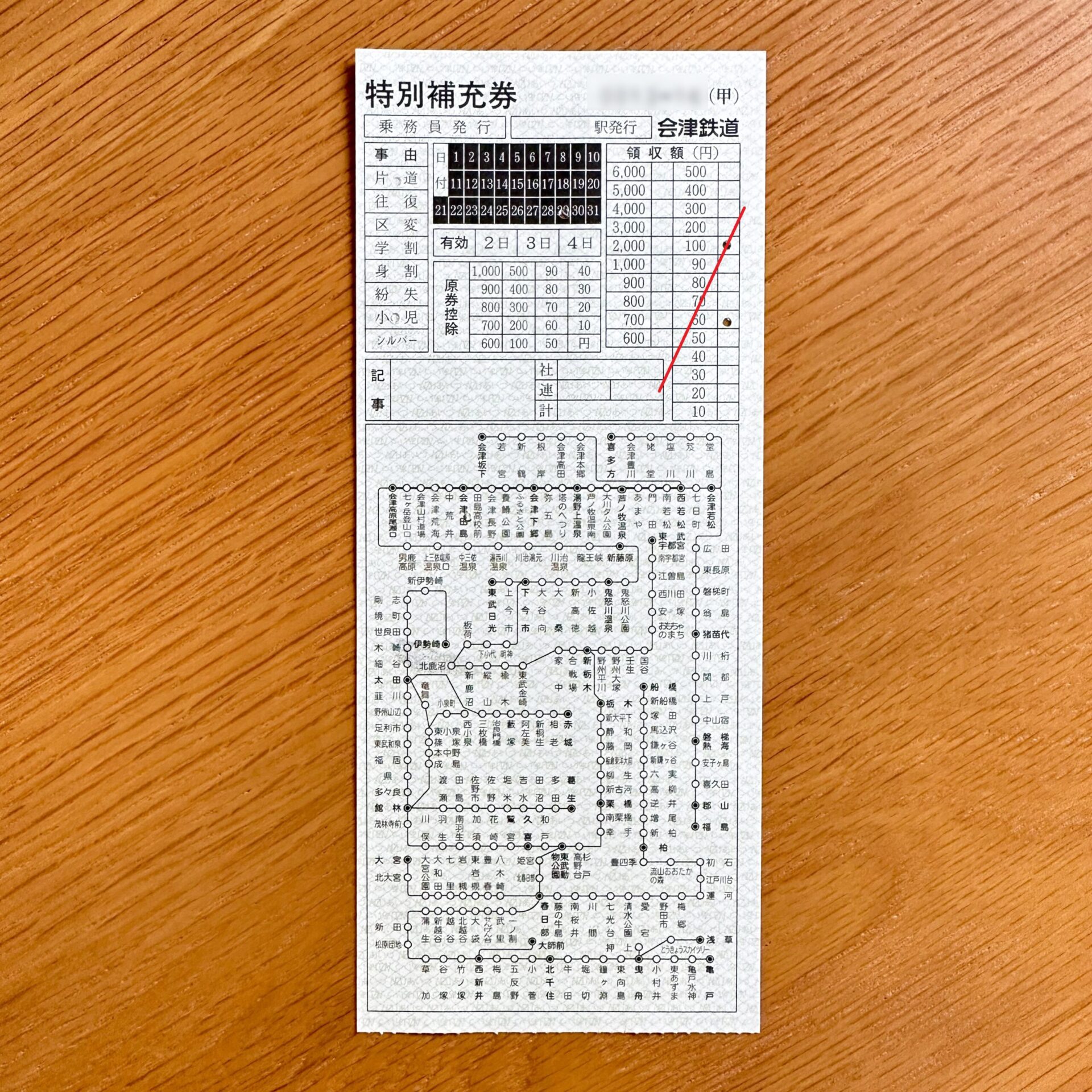 会津鉄道普通乗車券