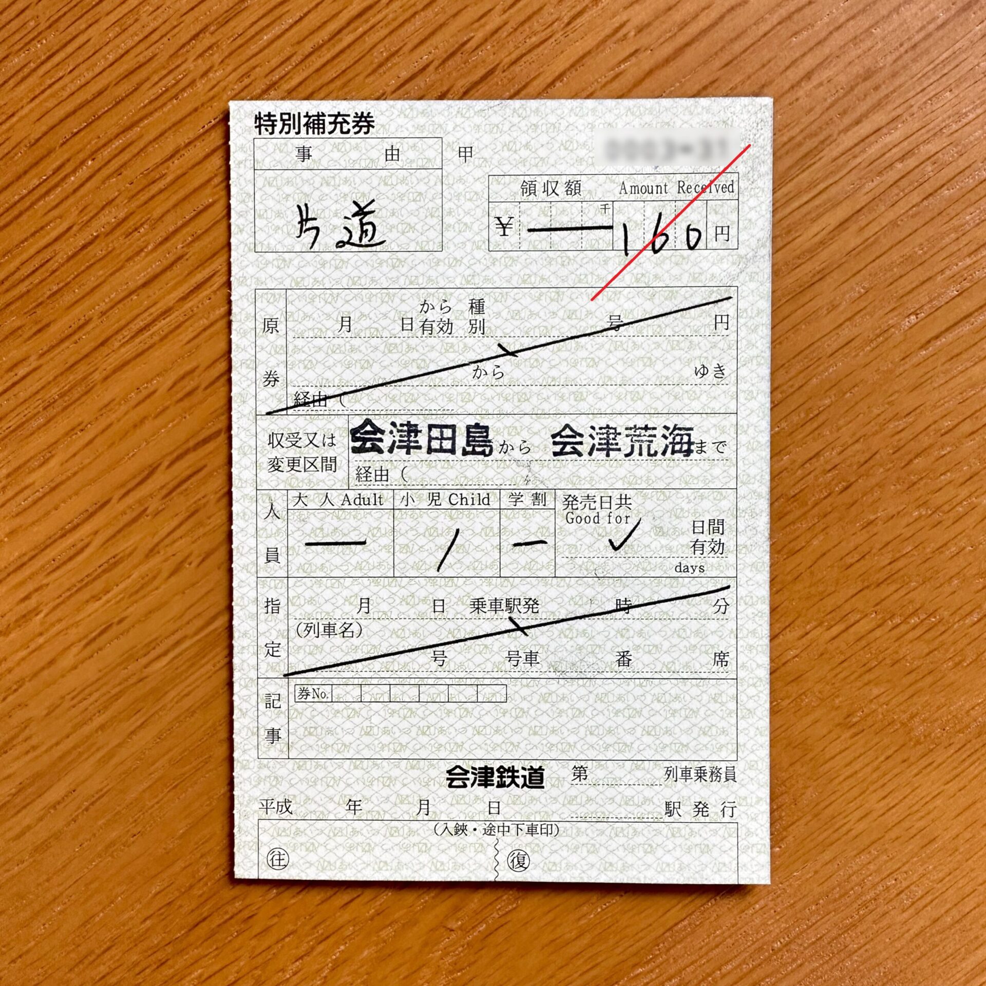 会津鉄道普通乗車券