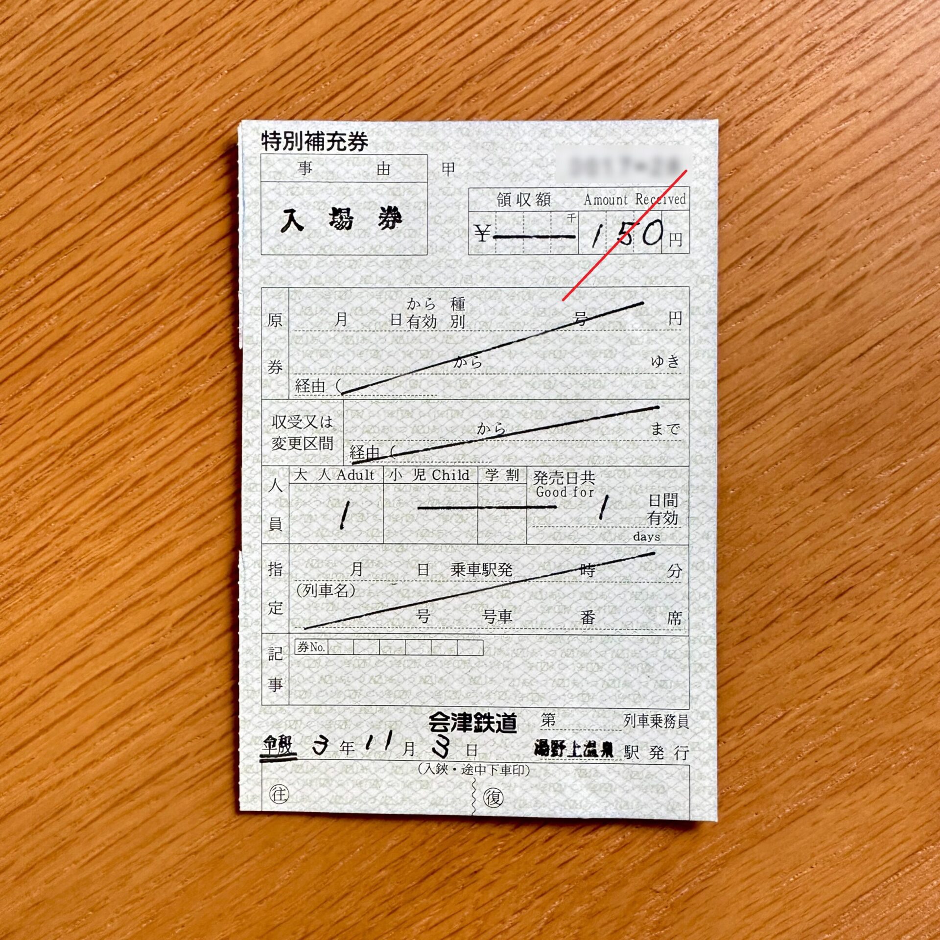 湯野上温泉駅入場券