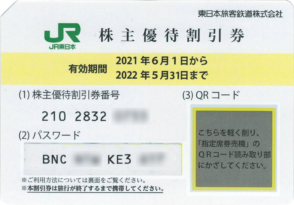 JR東日本株主優待割引券表面