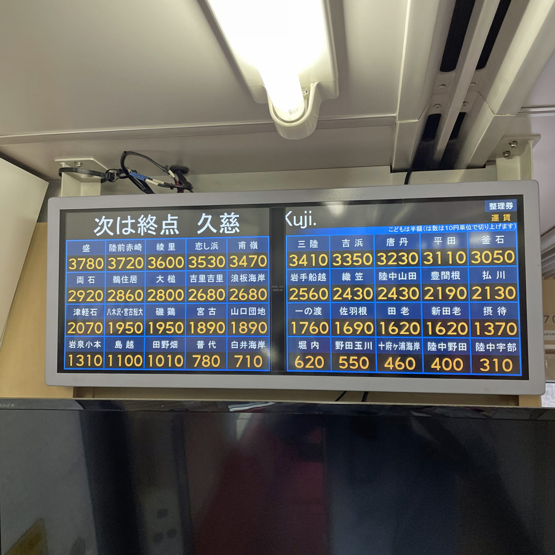 三陸鉄道車内の運賃表示