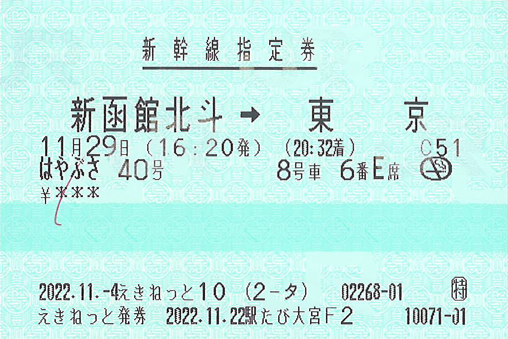 新幹線はやぶさ号指定券