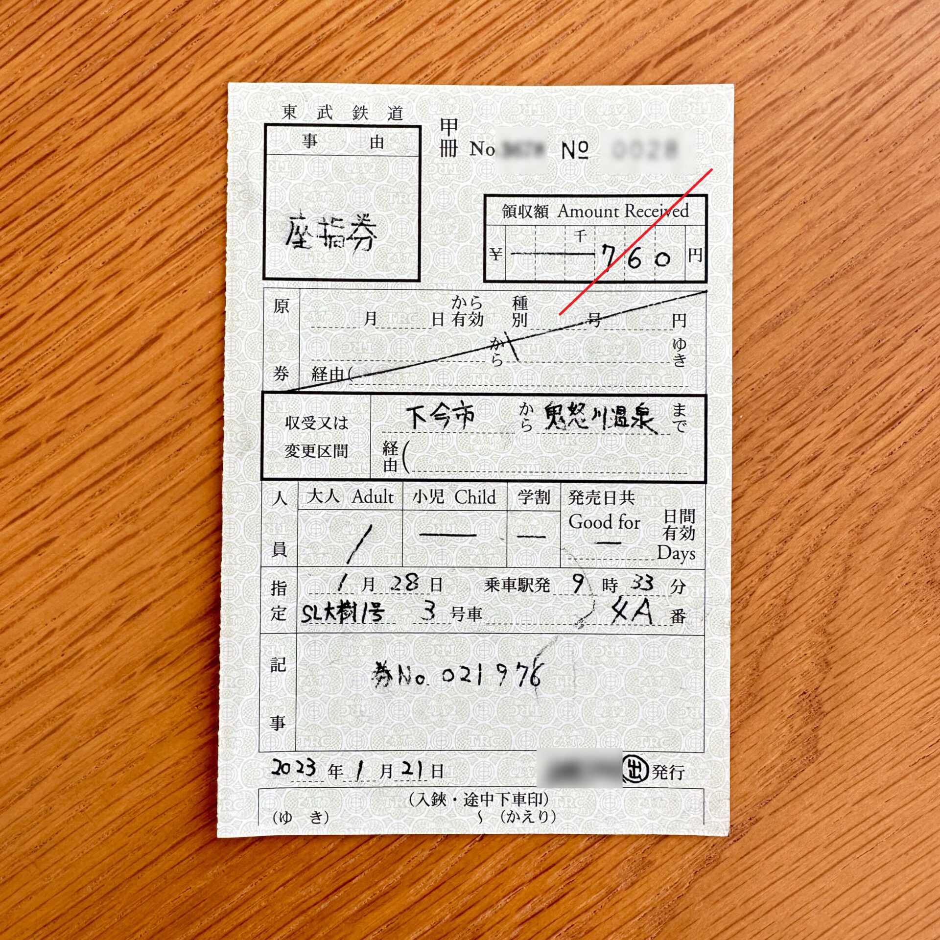 SL大樹号座席指定券