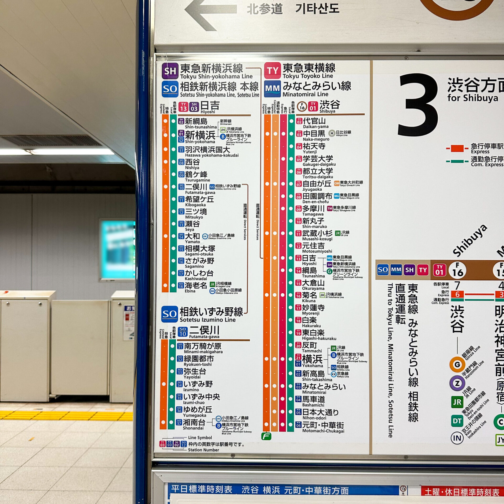 副都心線新宿三丁目駅案内板