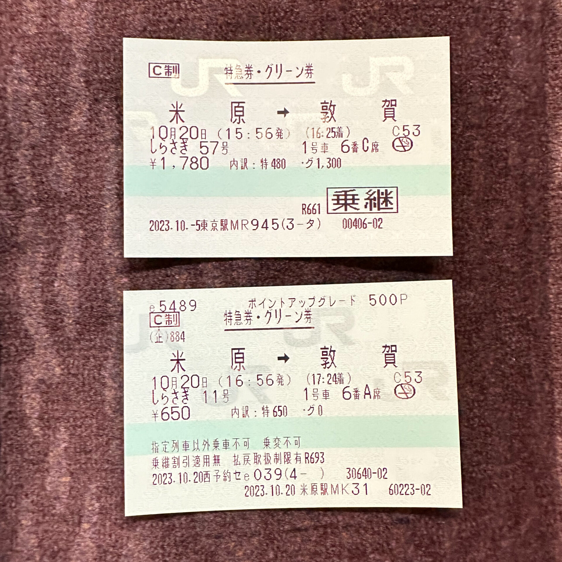 特急しらさぎ号特急券